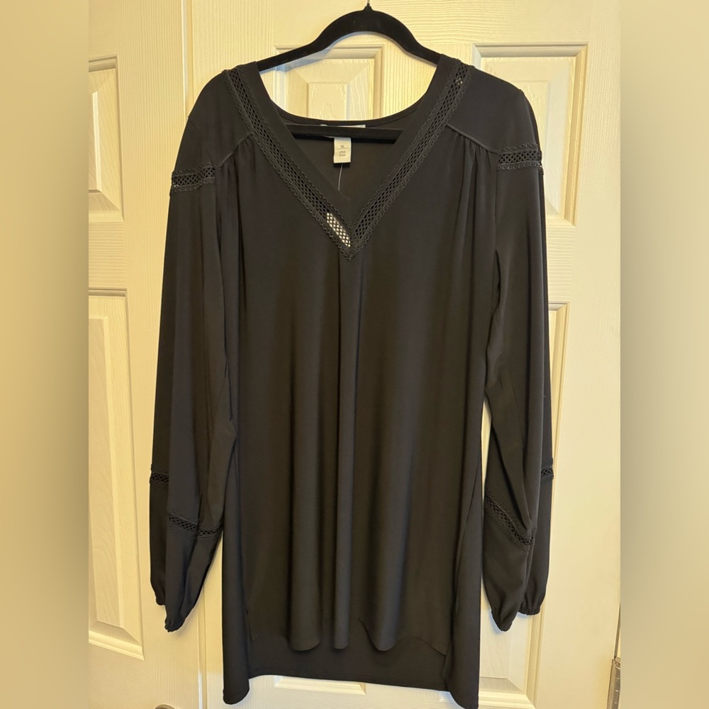 WHBM Outlet Stylish Black Lace Trim Tunic NWT